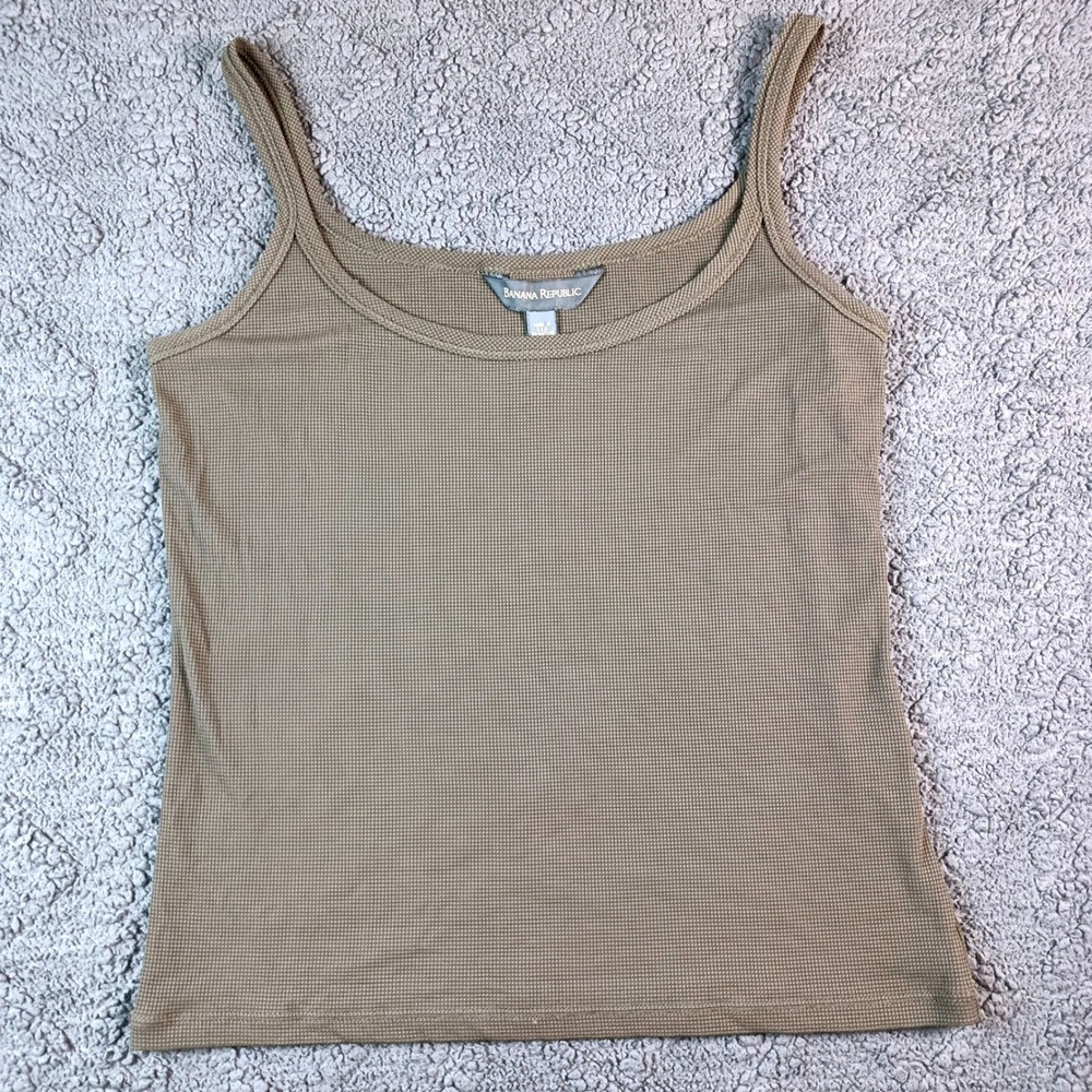 Banana Republic Women's Size M Scoop Neck Waffle Knit Tank Top Olive Green